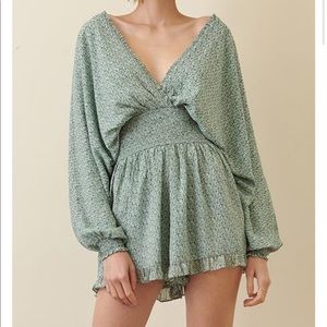 Ditsy Floral Smocked Long Sleeve Romper